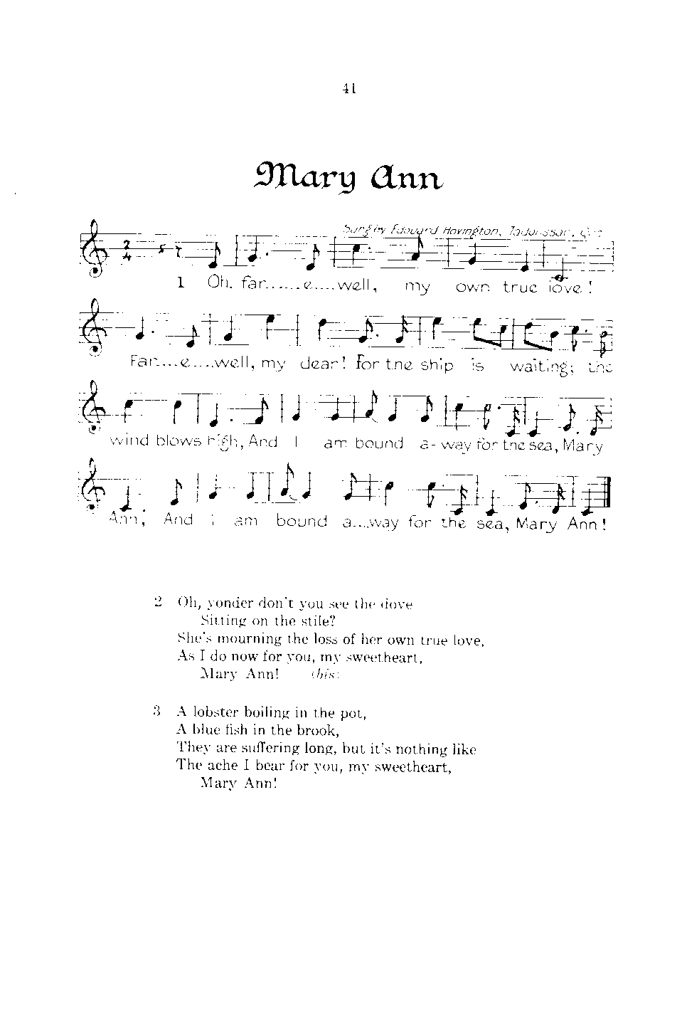 music and lyrics for mary ann